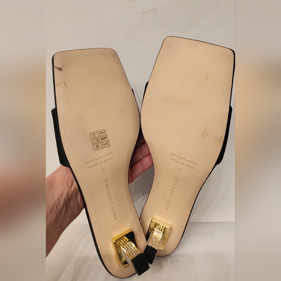 GOOD American Kickstand Slide Mule Sandal In Black Satin - Picture 9 of 13